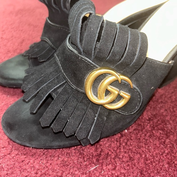 Gucci Double G Logo Black Suede Mules Authentic - Picture 4 of 6